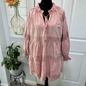 Easel Chic Boho Pink Ruffle Dress
